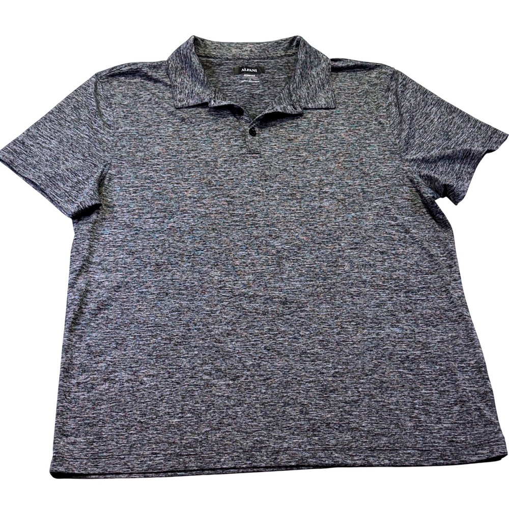 Alfani Mens Stretch Gray / Black Short Sleeve Collared Polo 1065C5